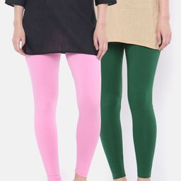Dollar Missy Women Pack Of 2 Solid Cotton Ankle-Length Leggings-image-65