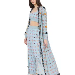 PS PRET BY PAYAL SINGHAL Women Blue & Pink Printed Top with Palazzos & Jacket-image-16