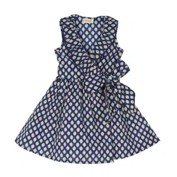 My Little Lambs Girls Navy Blue Printed Wrap Dress-image-43