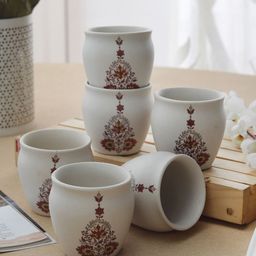 MIAH Decor Beige Set Of 6 Printed Ceramic Kullad Mugs-image-36
