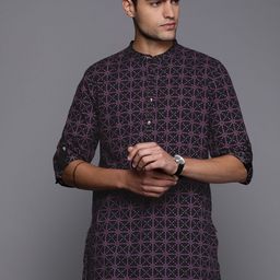 Fabindia FabBasic Pure Cotton High-Low Hem Geometric Printed Slim Fit Kurta-7