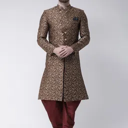 Hangup Men Brown & Maroon Sherwani With Dhoti Pants-image-47