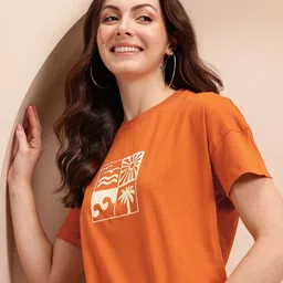 Mast & Harbour Printed Drop-Shoulder Sleeves Pure Cotton T-shirt-picture-29