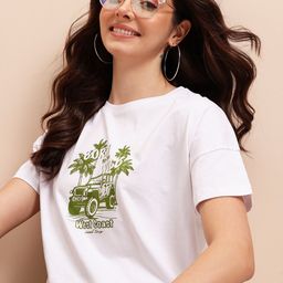 Mast & Harbour Printed Drop-Shoulder Sleeves Pure Cotton T-shirt-picture-38