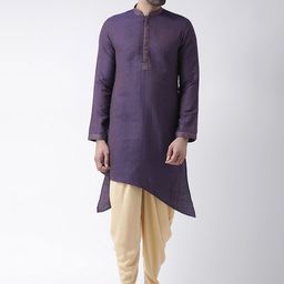 KISAH Men Blue & Brown Self Design Kurta with Harem Pants-image-35