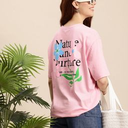 Mast & Harbour Typography Printed Drop-Shoulder Sleeves Pure Cotton Relaxed Fit T-shirt-picture-5