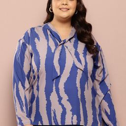 Sztori Plus Size Printed Tie-Up Neck Top-23