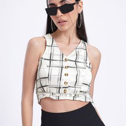 glitchez Summer Vibes Crinkled Checked Belted Crop Top-image-65