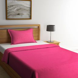 Soumya Pink Solid Single Bedcover With 1 Pillow Cover-image-40