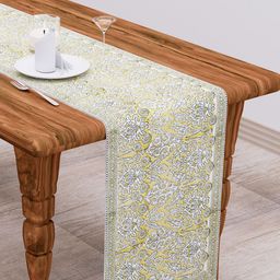 Clasiko White & Mustard Yellow Ethnic Motifs Print 300 TC Cotton Table Runner-41