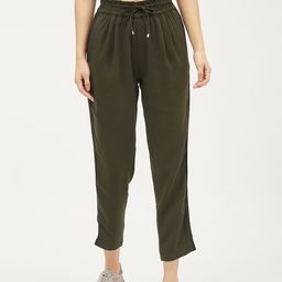 Harpa Women Olive Green Regular Fit Solid Regular Trousers-picture-2
