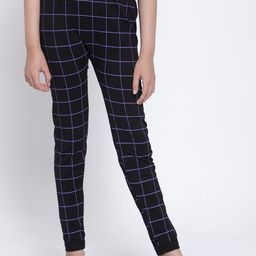 KLOTTHE Girls Black & Purple Checked Slim-Fit Ankle-Length Jeggings-image-22