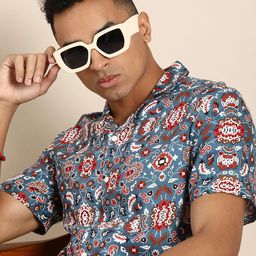 Sangria Men Relaxed Ethnic Printed Cuban Collar Casual Shirt-image-60