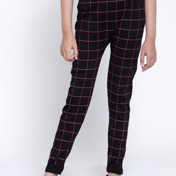 KLOTTHE Girls Black & Pink Checked Ankle-Length Slim-Fit treggings-image-52