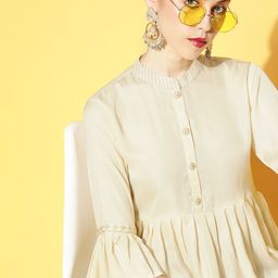 Varanga Women Classic Off-White Solid Nuovo Sleeves Tunic-image-17