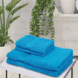 BIANCA Set Of 4 Blue Solid Cotton 380 GSM Super-Soft Towel Set-23