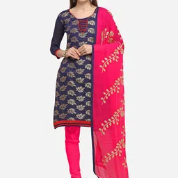 Blissta Navy Blue & Pink Silk Blend Unstitched Dress Material-image-10