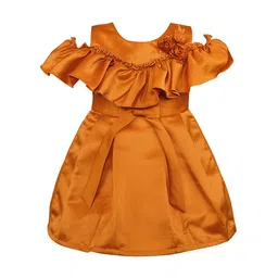 Wish Karo Girls Mustard Brown Solid Fit and Flare Dress-image-50