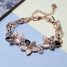 Shining Diva Fashion Women Rose Gold-Plated Black Alloy Antique Cubic Zirconia Charm Bracelet-12