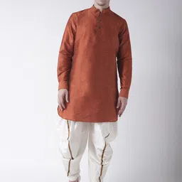 DEYANN Men Rust & Off-White Solid Kurta with Patiala-picture-2