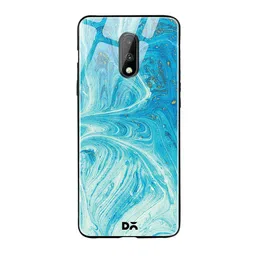 DailyObjects Blue & White Marble Painting OnePlus 7 Glass Cover-24