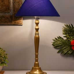 Homesake Gold-Toned & Navy Blue Solid Handcrafted Bedside Standard Lamp-32