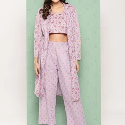 Yufta Women Printed Cotton Top with Trousers with Shrug-34
