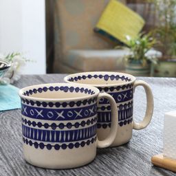 MIAH Decor Off-White & Navy Blue Set of 2 Handpainted Ceramic Coffee Mugs-image-72