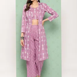 Yufta Women Printed Cotton Top with Trousers with Shrug-7