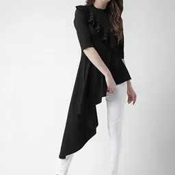KASSUALLY Women Black Solid High-Low Top-image-56