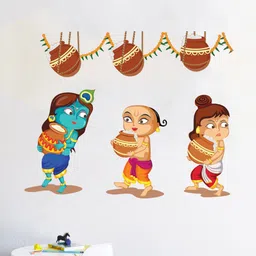 rawpockets Multicolored Lord Krishna Carrying Butter Pot Wall Sticker-image-25