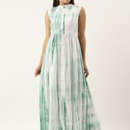 Ethnovog GreenWhite Tie and Dyed Maxi Dress-image-5