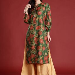 all about you Floral Print Tie-Up Neck Kurta-picture-37
