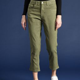 Mast & Harbour Women Olive Green Slim Fit High-Rise Stretchable Crop Jeans-image-28
