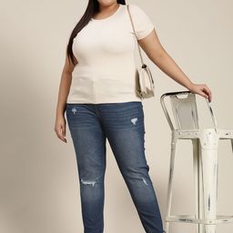 Sztori Women Plus Size Navy Blue Skinny Fit Low Distress Stretchable Jeans-20