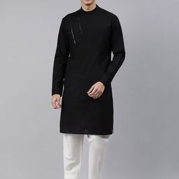Freehand by The Indian Garage Co Men Black Solid Kurta-53