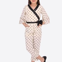 CUTECUMBER Girls Cream-Coloured & Black Printed Basic Jumpsuit-picture-13