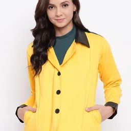 Belle Fille Women Yellow Solid Tailored Jacket-image-21
