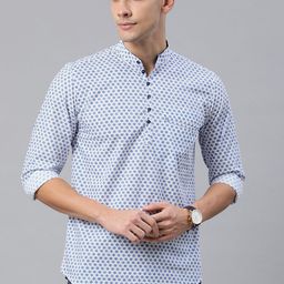 IVOC Men White & Blue Printed Straight Kurta-image-82