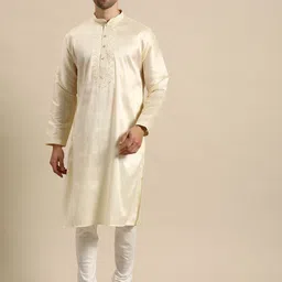 MANQ Men Ethnic Motifs Yoke Design Regular Kurta with Churidar-55