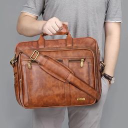 LOREM Tan Color Faux Leather 28L Laptop Bag For Men-52