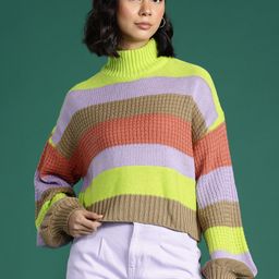 DressBerry Turtle Neck Striped Pullover-image-52