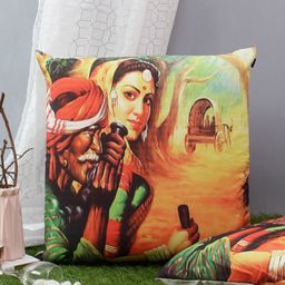 Soumya Yellow Set of 2 Ethnic Motifs Square Cushion Covers-42