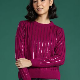 DressBerry Sequined Striped Pullover-image-5