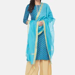 Ethnicity Turquoise Blue & Gold-Toned Solid Dupatta-picture-20