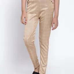 KLOTTHE Girls Beige & White Checked Slim-Fit Ankle-Length Treggings-image-80