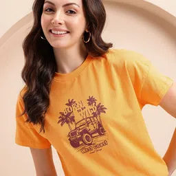 Mast & Harbour Printed Drop-Shoulder Sleeves Pure Cotton T-shirt-picture-8