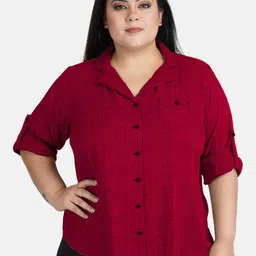 Indietoga Women Plus Size Red & Black Checked Cotton Shirt-picture-14