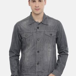 CINOCCI Men Grey Solid Denim Jacket-28