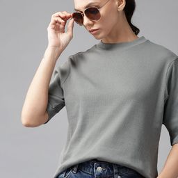Roadster Women Charcoal Grey Solid KnittedTop-picture-44